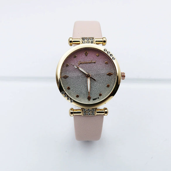 Leisure Women's Alloy And Pu Leather Round Dial Quartz Watch
