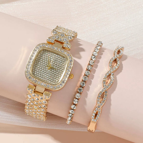 Leisure Women's Alloy Bracelet Watch With Square Dial And Diamond Star Design