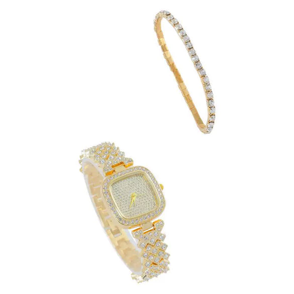 Leisure Women's Alloy Bracelet Watch With Square Dial And Diamond Star Design