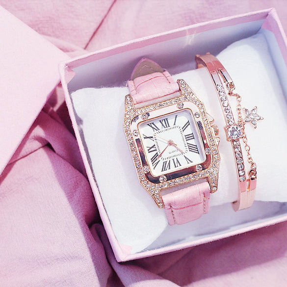 Leisure Women's Watch Alloy Case Imitation Leather Strap Spiral Crown Pin Buckle Round Dial