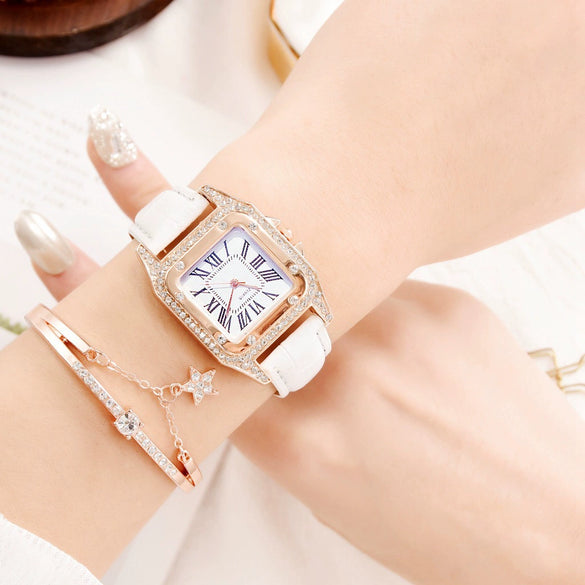Leisure Women's Watch Alloy Case Imitation Leather Strap Spiral Crown Pin Buckle Round Dial