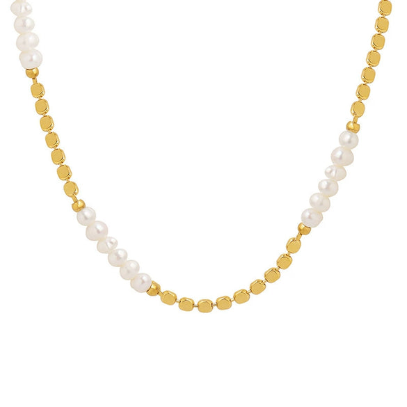 Lentil Stitching Freshwater Pearl Embellishment Brass Necklace For Girls With Electroplating Design