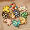 Leopard Print Totem Heart Retro Earrings And Pendants Stainless Steel Enamel Electroplated