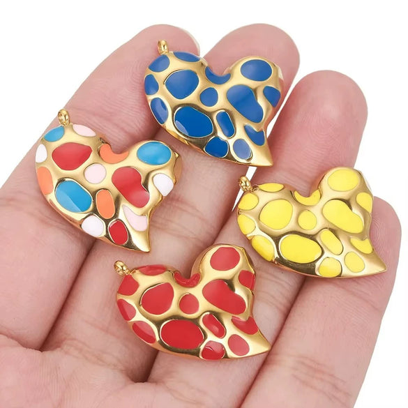 Leopard Print Totem Heart Retro Earrings And Pendants Stainless Steel Enamel Electroplated