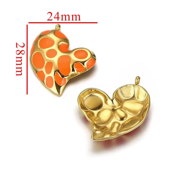 Leopard Print Totem Heart Retro Earrings And Pendants Stainless Steel Enamel Electroplated