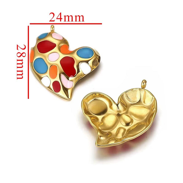 Leopard Print Totem Heart Retro Earrings And Pendants Stainless Steel Enamel Electroplated