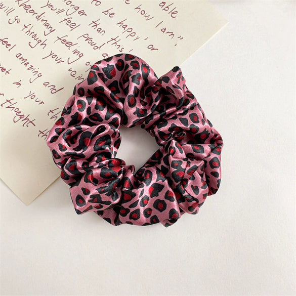 Leopard Satin Fabric Handmade High Elastic Hair Ring Headdress