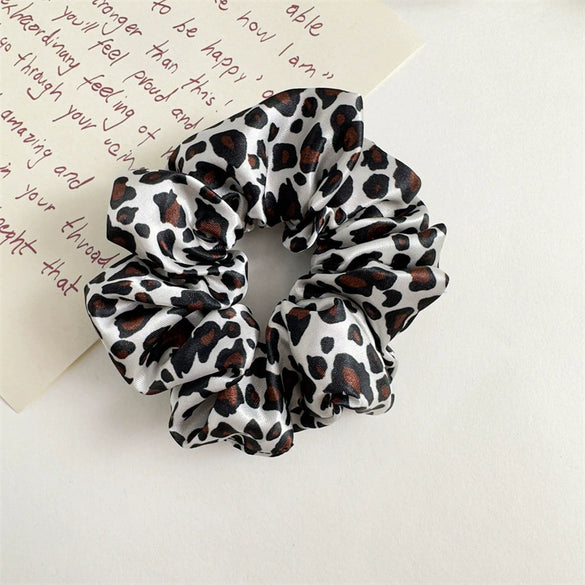 Leopard Satin Fabric Handmade High Elastic Hair Ring Headdress