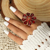 Light Luxury Alloy Hollow Flower Adjustable Ring With Diamond Accent Retro Exaggerated Floral Design For Unisex