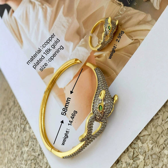 Light Luxury Animal Copper Inlaid Zircon Electroplated Bracelet Ring