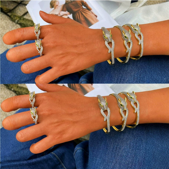 Light Luxury Animal Copper Inlaid Zircon Electroplated Bracelet Ring