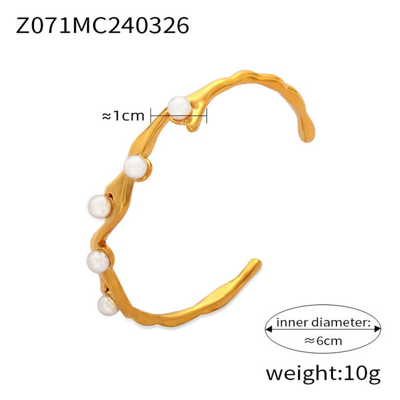 Light Luxury Bead Jewelry Titanium Steel Gold Plated Pastoral Style Flower Open Bracelet For Women