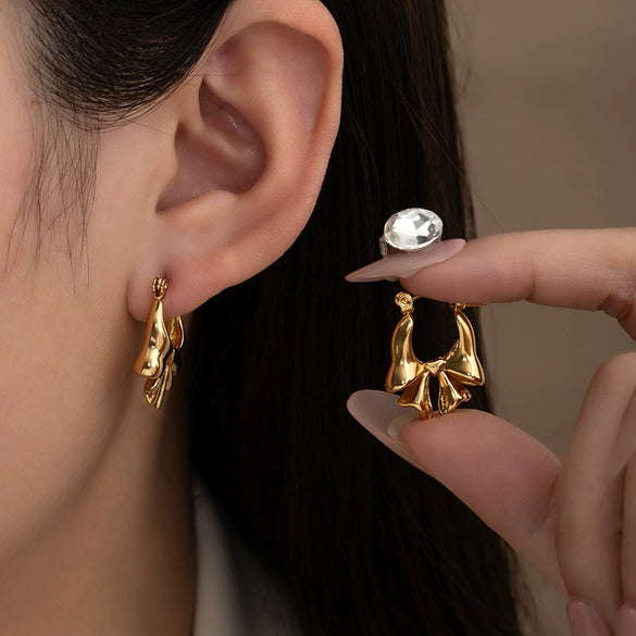 Light Luxury Bow Titanium Steel Electroplated Earrings For Women