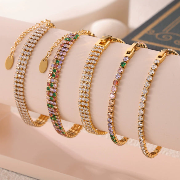 Light Luxury Cold Style Elegant Temperament All Match 316L Stainless Steel Bracelet With Colorful Zircon Inlay And Geometric Design