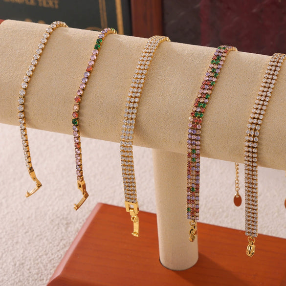 Light Luxury Cold Style Elegant Temperament All Match 316L Stainless Steel Bracelet With Colorful Zircon Inlay And Geometric Design