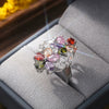 Light Luxury Colorful Zirconium Flowershaped Copper Ring For Women With Electroplating Treatment