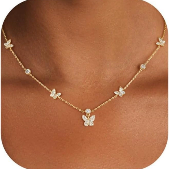 Light Luxury Copper Butterfly Necklace With Zircon Electroplated Pendant And O Shaped Chain Elegant Animal Clavicle Chain For Women