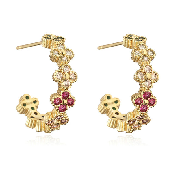 Light Luxury Copper Fourleaf Clover Flower Petal Earrings Inlaid Zircon For Women