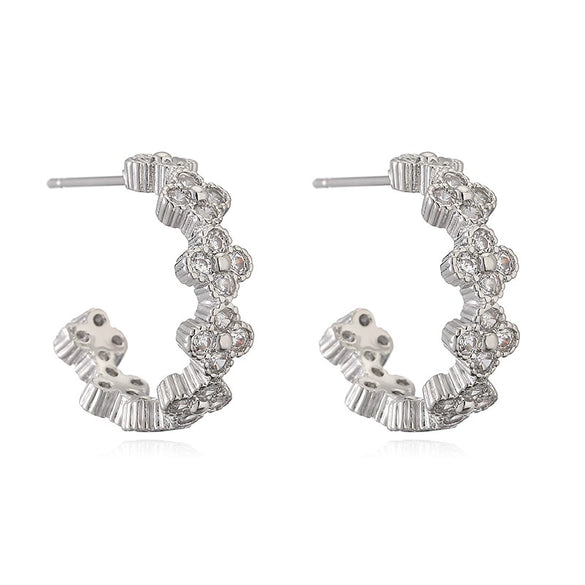 Light Luxury Copper Fourleaf Clover Flower Petal Earrings Inlaid Zircon For Women