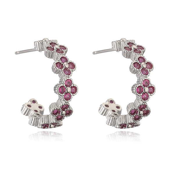 Light Luxury Copper Fourleaf Clover Flower Petal Earrings Inlaid Zircon For Women