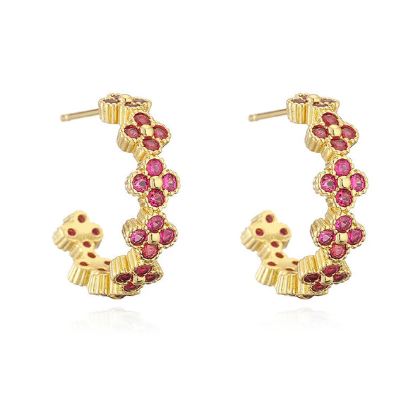 Light Luxury Copper Fourleaf Clover Flower Petal Earrings Inlaid Zircon For Women