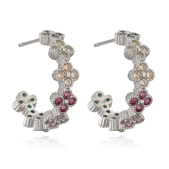 Light Luxury Copper Fourleaf Clover Flower Petal Earrings Inlaid Zircon For Women