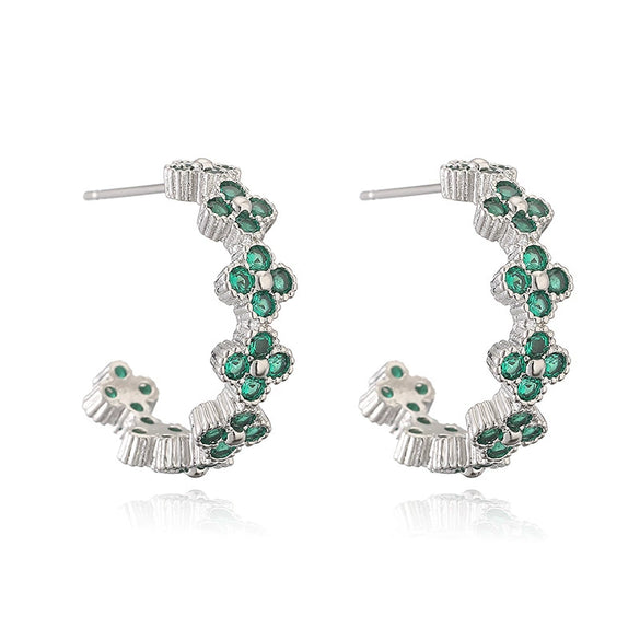 Light Luxury Copper Fourleaf Clover Flower Petal Earrings Inlaid Zircon For Women