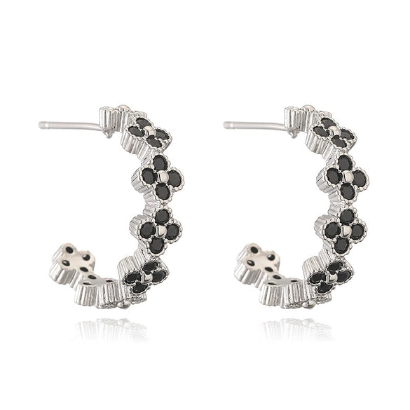 Light Luxury Copper Fourleaf Clover Flower Petal Earrings Inlaid Zircon For Women