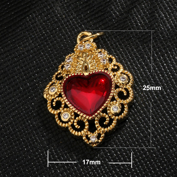 Light Luxury Copper Goldplated Zircon Heartshaped Pendant Accessory With Dripping Oil Design And Eight Eyes Pattern For Diy Bracelet Charm Or Christmas Ornament