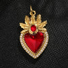 Light Luxury Copper Goldplated Zircon Heartshaped Pendant Accessory With Dripping Oil Design And Eight Eyes Pattern For Diy Bracelet Charm Or Christmas Ornament