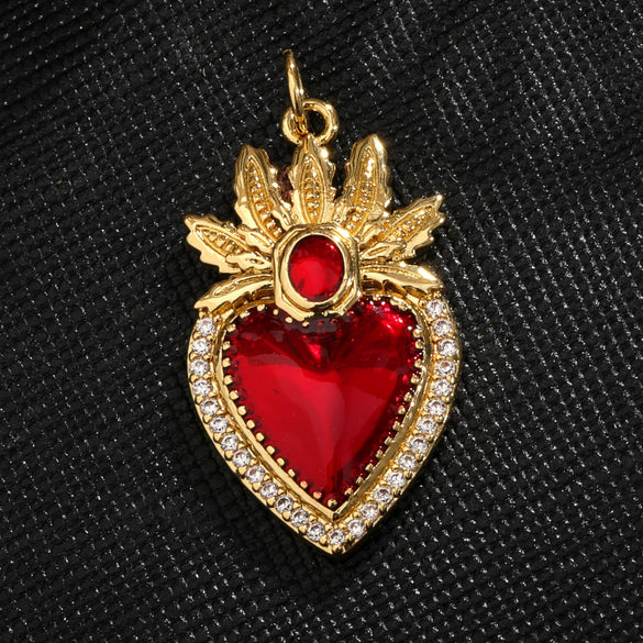 Light Luxury Copper Goldplated Zircon Heartshaped Pendant Accessory With Dripping Oil Design And Eight Eyes Pattern For Diy Bracelet Charm Or Christmas Ornament