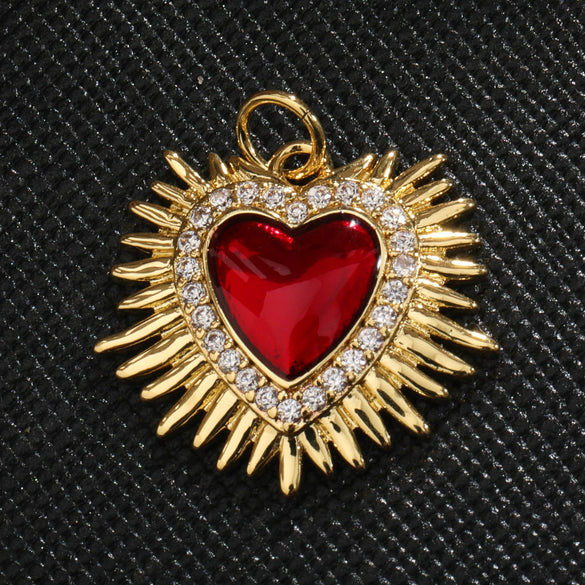 Light Luxury Copper Goldplated Zircon Heartshaped Pendant Accessory With Dripping Oil Design And Eight Eyes Pattern For Diy Bracelet Charm Or Christmas Ornament