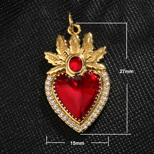 Light Luxury Copper Goldplated Zircon Heartshaped Pendant Accessory With Dripping Oil Design And Eight Eyes Pattern For Diy Bracelet Charm Or Christmas Ornament