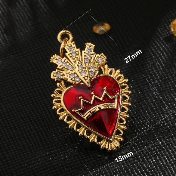 Light Luxury Copper Goldplated Zircon Heartshaped Pendant Accessory With Dripping Oil Design And Eight Eyes Pattern For Diy Bracelet Charm Or Christmas Ornament