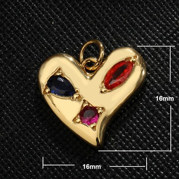 Light Luxury Copper Goldplated Zircon Heartshaped Pendant Accessory With Dripping Oil Design And Eight Eyes Pattern For Diy Bracelet Charm Or Christmas Ornament