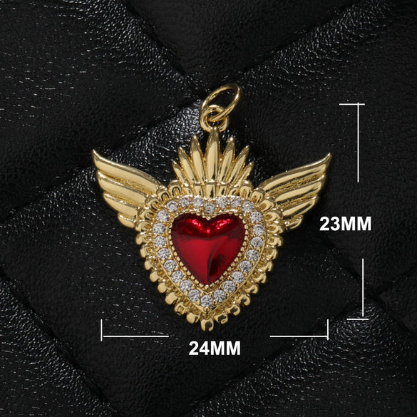Light Luxury Copper Goldplated Zircon Heartshaped Pendant Accessory With Dripping Oil Design And Eight Eyes Pattern For Diy Bracelet Charm Or Christmas Ornament