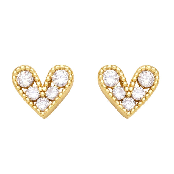 Light Luxury Copper Heart Shape Earrings With Zircon Inlay And Real Gold Plated Finish Trendy Mini Love Design For Women
