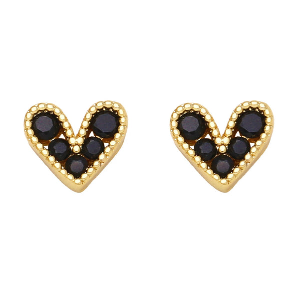 Light Luxury Copper Heart Shape Earrings With Zircon Inlay And Real Gold Plated Finish Trendy Mini Love Design For Women