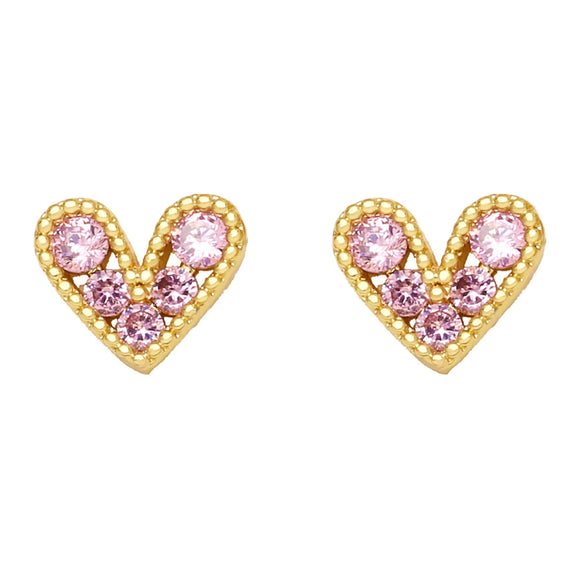 Light Luxury Copper Heart Shape Earrings With Zircon Inlay And Real Gold Plated Finish Trendy Mini Love Design For Women