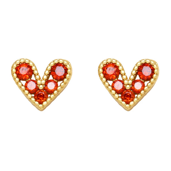 Light Luxury Copper Heart Shape Earrings With Zircon Inlay And Real Gold Plated Finish Trendy Mini Love Design For Women