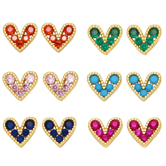 Light Luxury Copper Heart Shape Earrings With Zircon Inlay And Real Gold Plated Finish Trendy Mini Love Design For Women