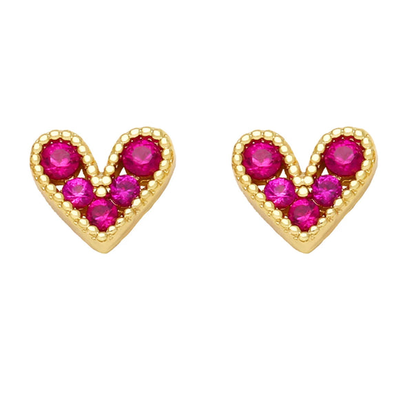 Light Luxury Copper Heart Shape Earrings With Zircon Inlay And Real Gold Plated Finish Trendy Mini Love Design For Women