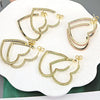 Light Luxury Copper Heart Shaped Earrings With Micro Inlaid Zircon And Gold Tone Diamond Style Design