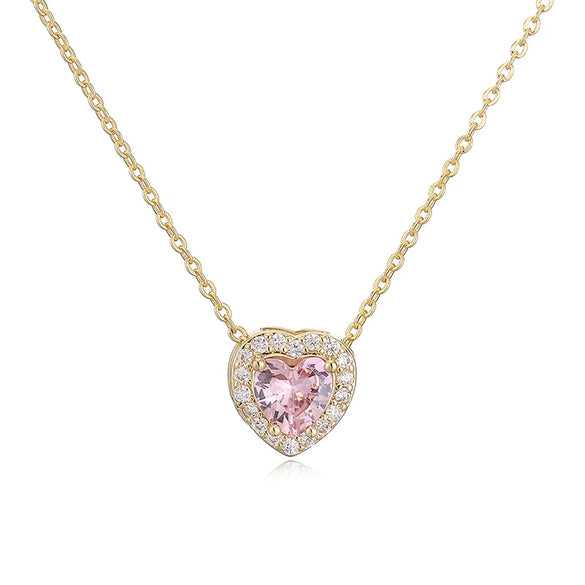 Light Luxury Copper Heart Shaped Necklace Inlaid With Colored Diamonds And Twelve Birthstones Zirconia Design O Word Chain