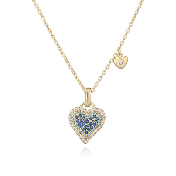 Light Luxury Copper Heartshaped Pendant Necklace With Colored Diamond Insert And Zirconia