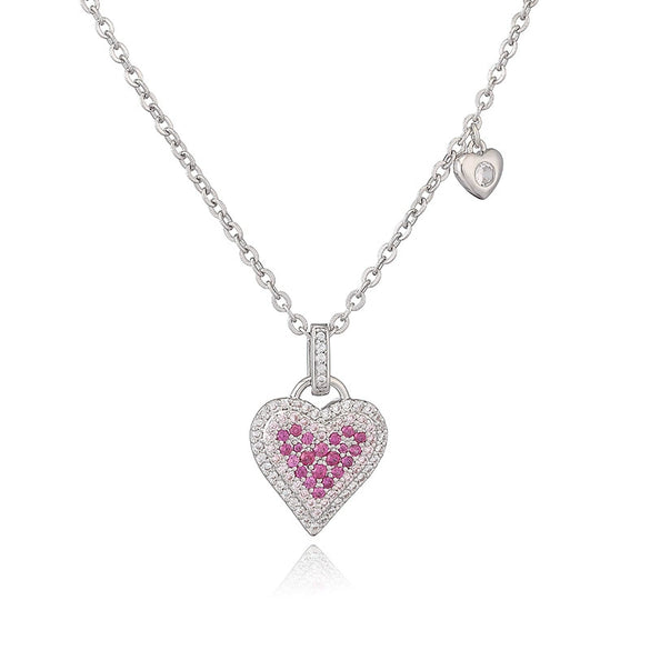 Light Luxury Copper Heartshaped Pendant Necklace With Colored Diamond Insert And Zirconia