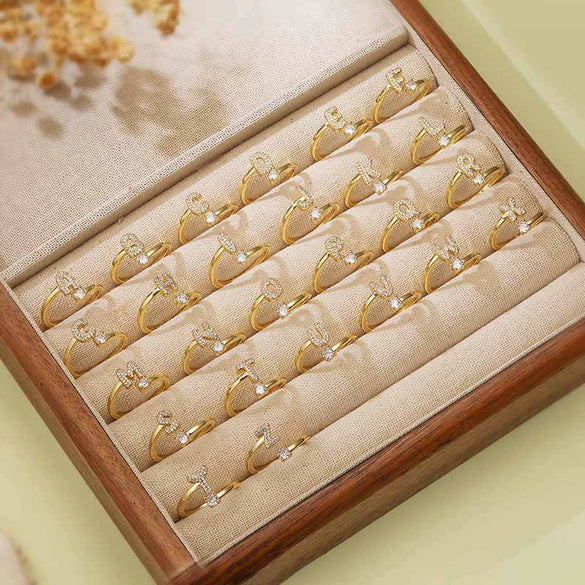 Light Luxury Copper Inlaid Zircon Letter Ring For Women