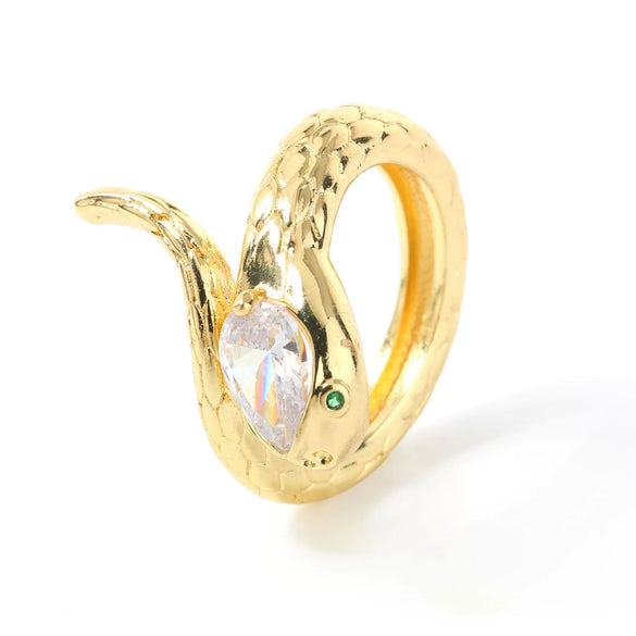 Light Luxury Copper Inlaid Zircon Snake Zodiac Open Ring Minimalist Animal Style Electroplated Women's Fashion Jewelry