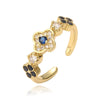Light Luxury Copper Inlaid Zirconia Four Leaf Clover Flower Petal Opening Adjustable Women's Ring