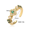 Light Luxury Copper Inlaid Zirconia Four Leaf Clover Flower Petal Opening Adjustable Women's Ring